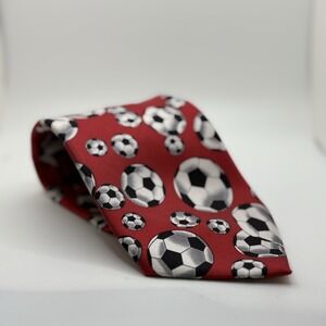 Utopia Men's Necktie Tie Rayon‎ Red Soccer Balls All Over Print Hand Made 58"